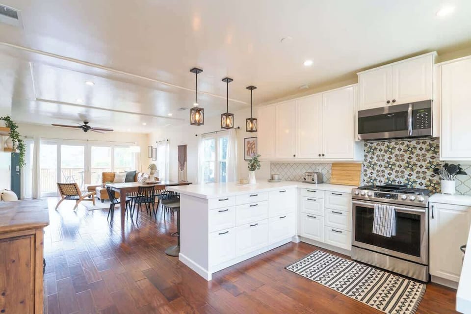 The modern, open layout lets you be social whether you’re cooking or relaxing.