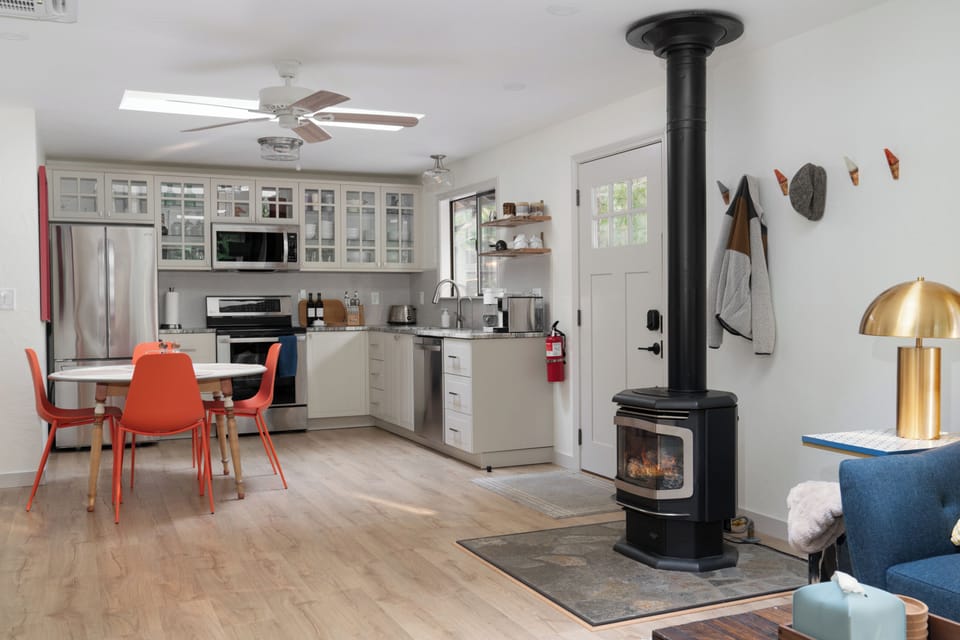 Enjoy a cozy breakfast by the fire.