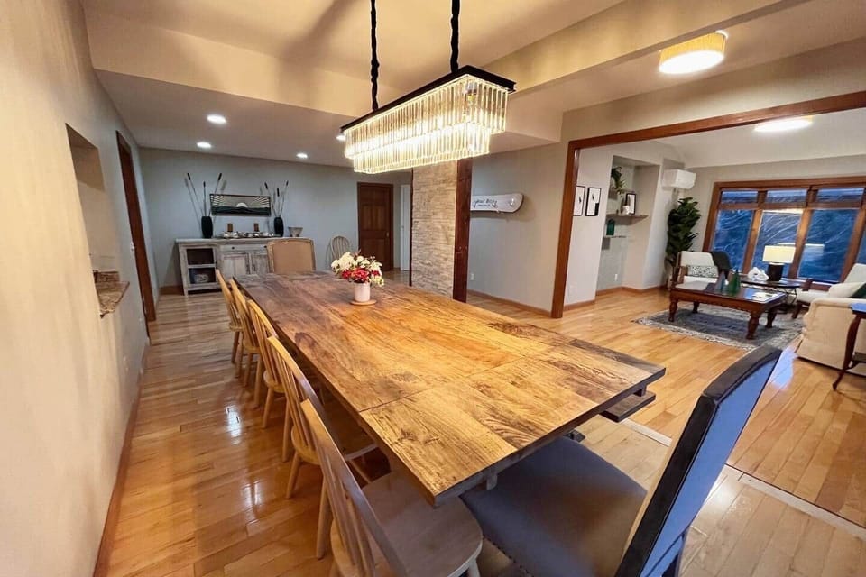 Dining area with large table and seats for 12 guests