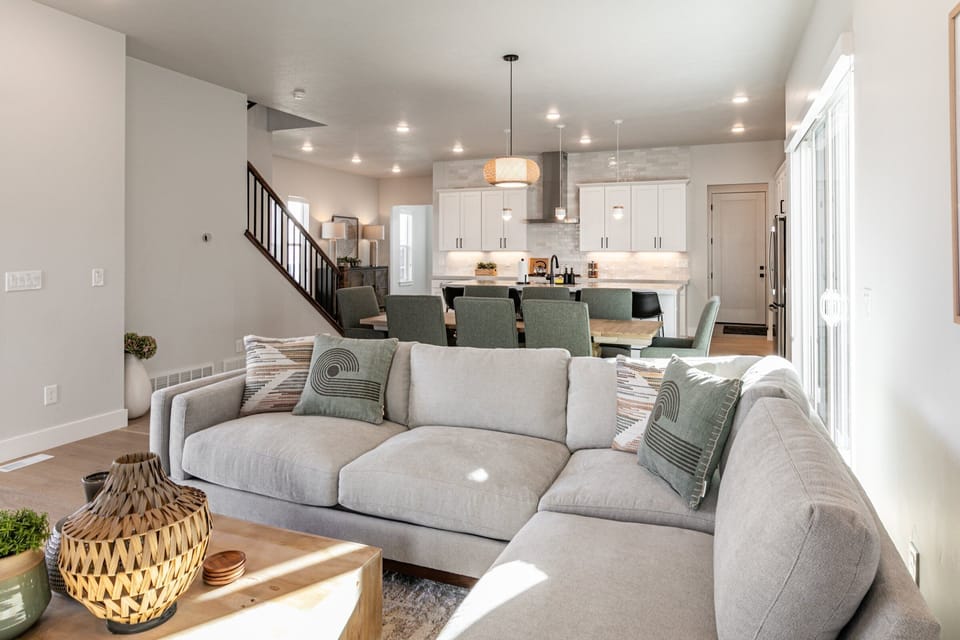 A great room concept with the Kitchen, Dining and Living Rooms all together