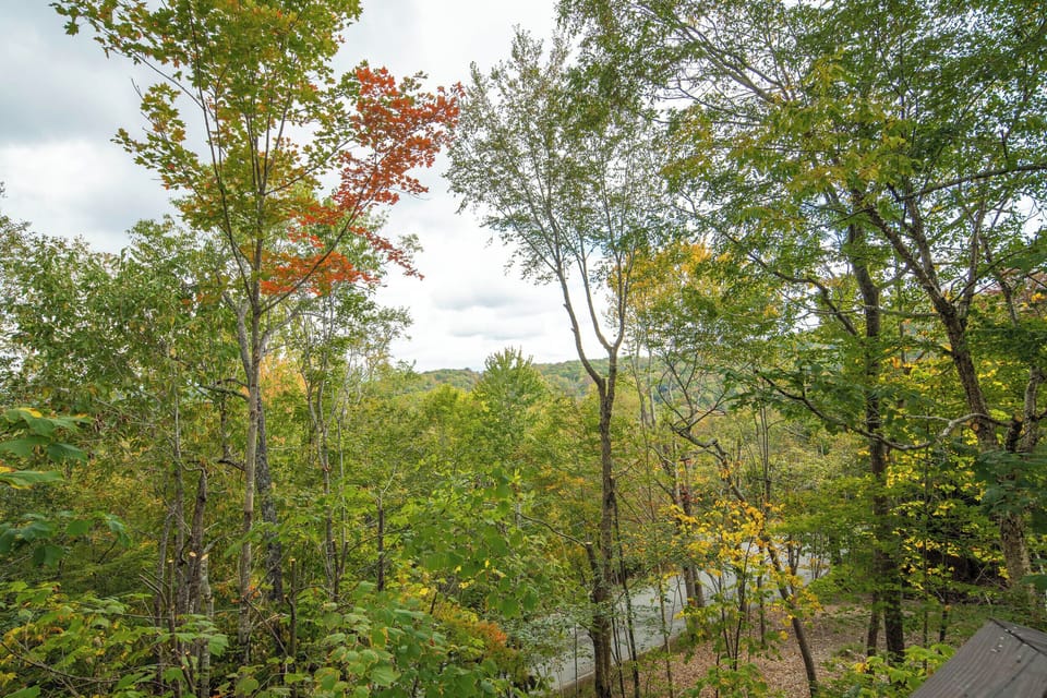 Expansive mountain and forest views.