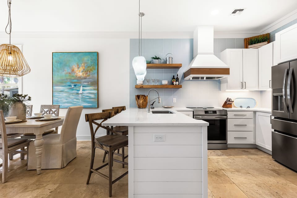 The kitchen and dining area is great for cooking and dining with family.
