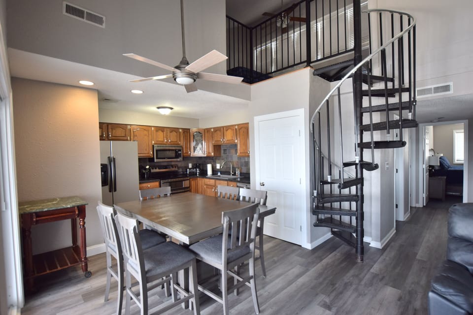 Kitchen area showing the spiral staircase to the LOFT area