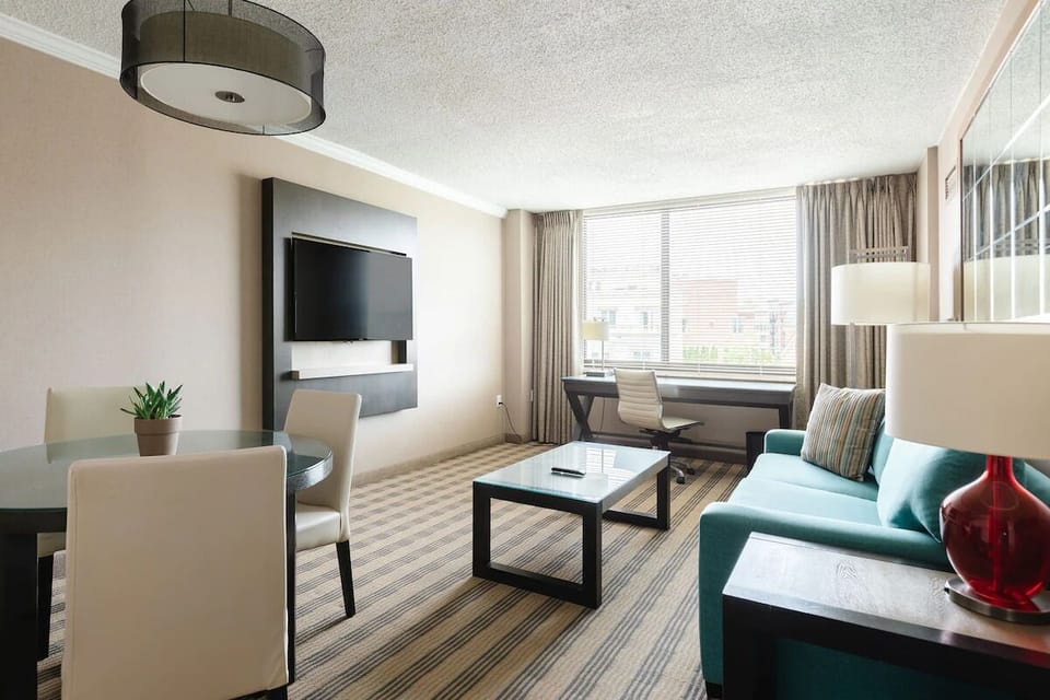 Stretch out in the airy living area for movie nights.