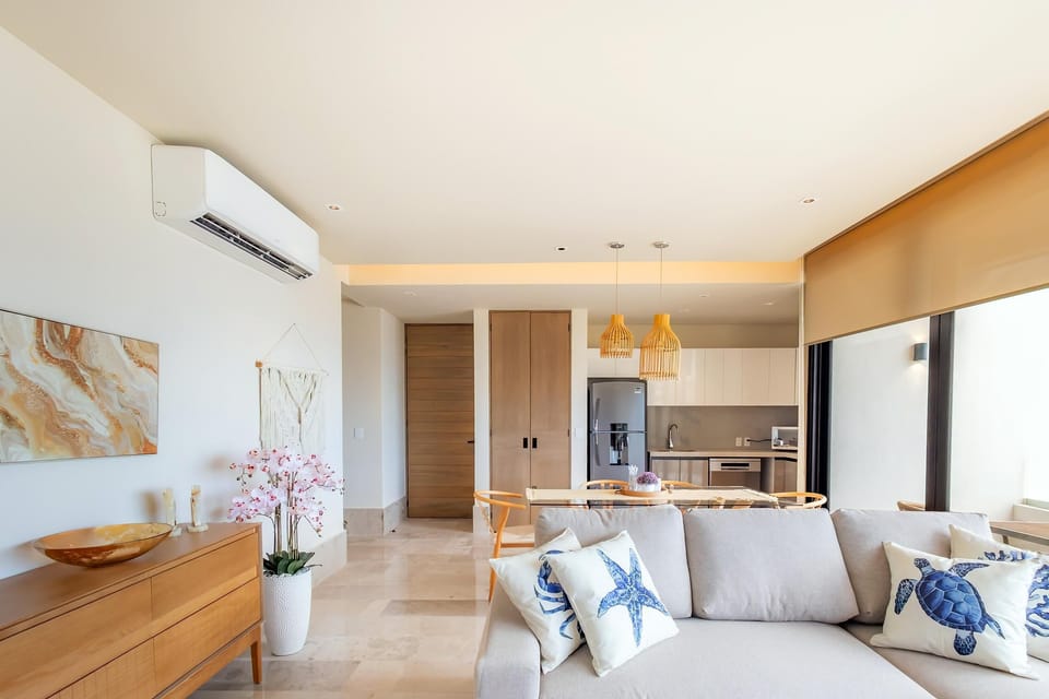Bright and airy living room with cozy coastal charm