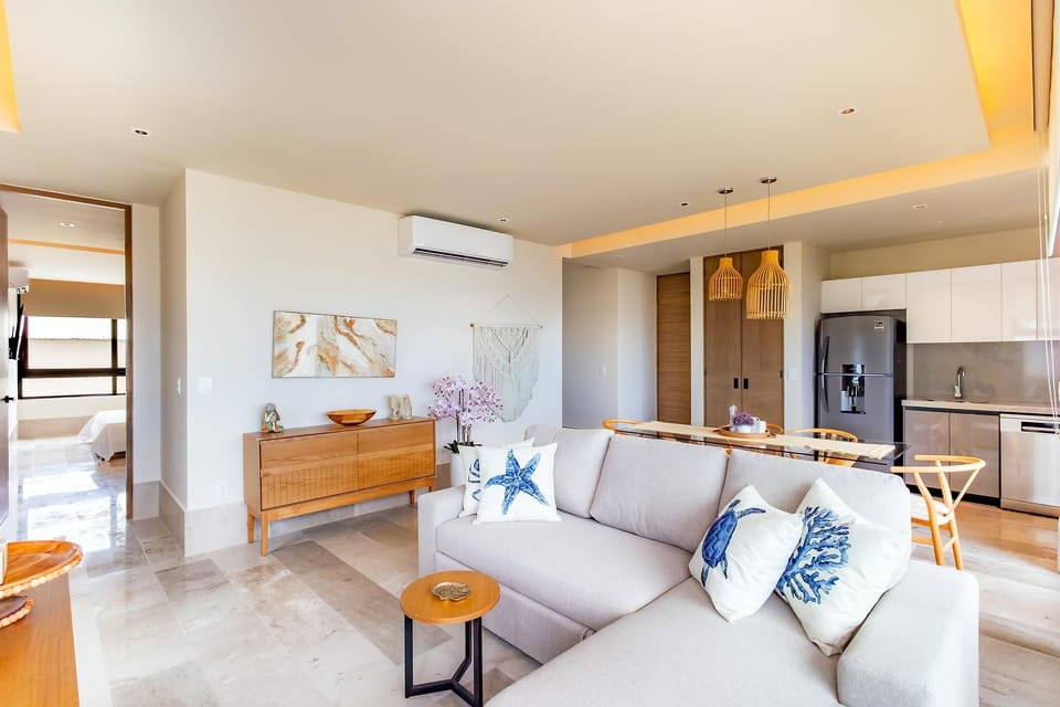 Bright and airy living room with modern coastal decor