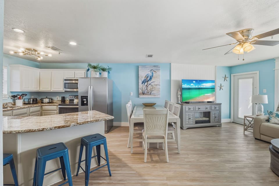 Beautifully updated living, kitchen, dining area.