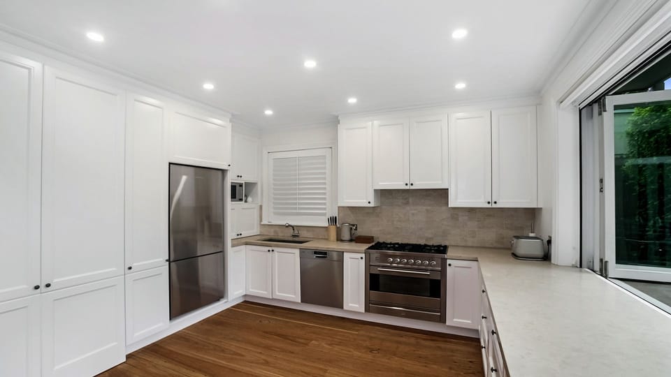 Modern kitchen with stainless steel appliances