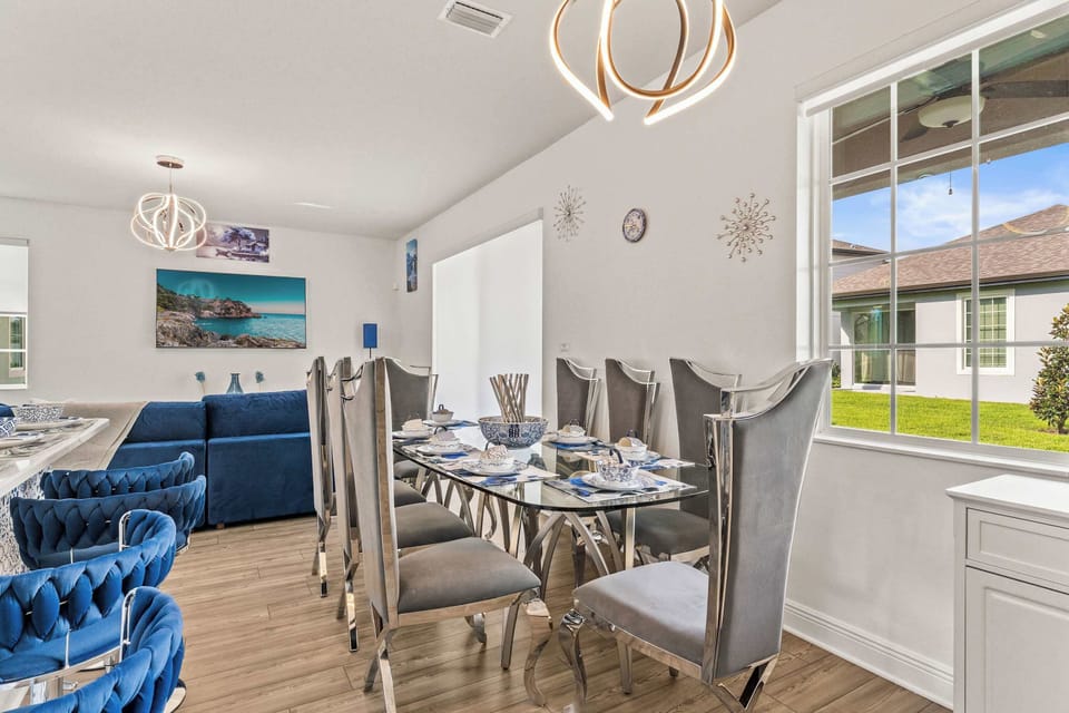 Dining table with seating for 8