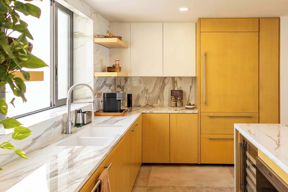 Fully equipped beach house kitchen with modern appliances