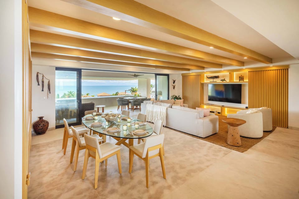 Tropical-inspired decor and beachy vibes throughout
