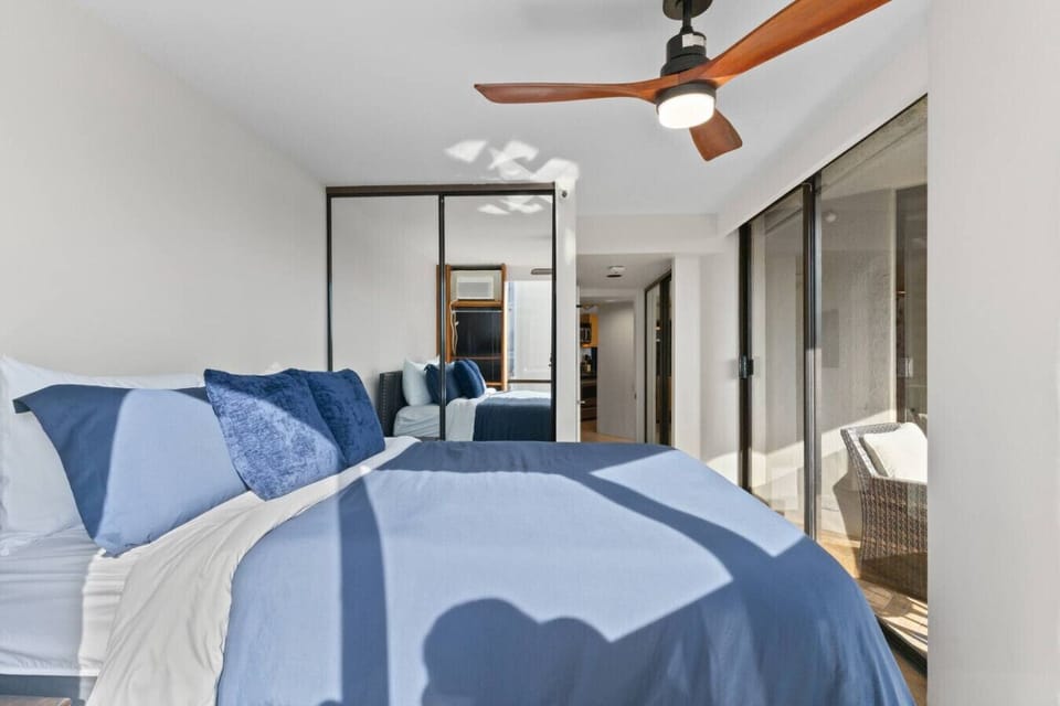 The bedroom is also equipped with remote controlled shades for sleepy mornings in.