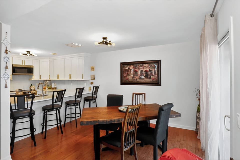 Gather around for meals, games, or morning coffee.