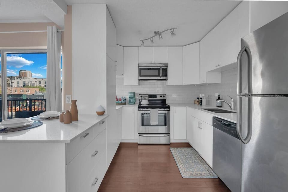 Newly Renovated, Fully Equipped Kitchen with Fridge, Microwave, Coffee Machine, Cooking Essentials & Utensils