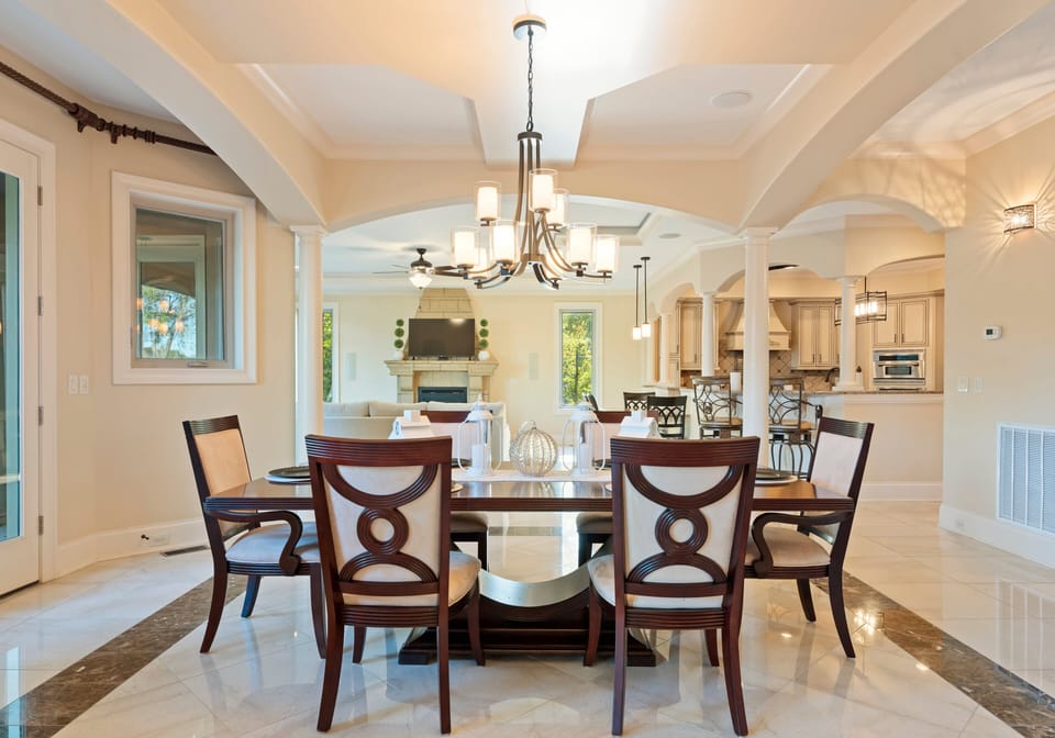 Elegant dining room with seating for 6.