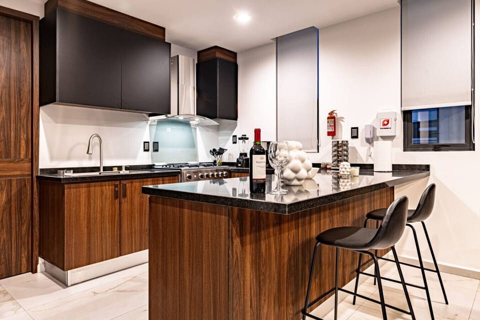 Kitchen has all the basics for meals or a chill hangout.