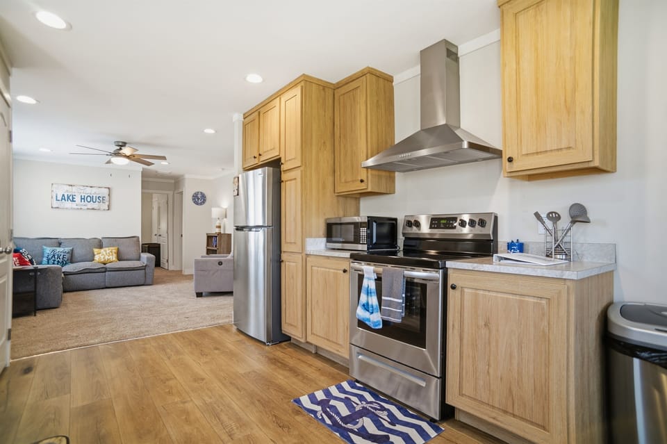 Nice galley-style kitchen with modern appliances and everything you need to prepare a great meal.