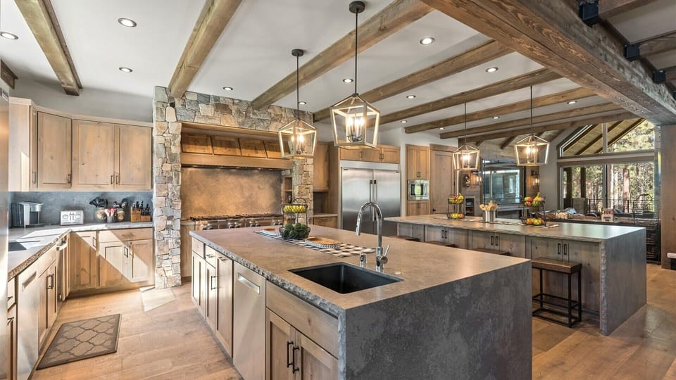 Kitchen: Main floor, dual islands, stainless steel appliances, drip coffee maker, Keurig, toaster, cooking utensils, tableware