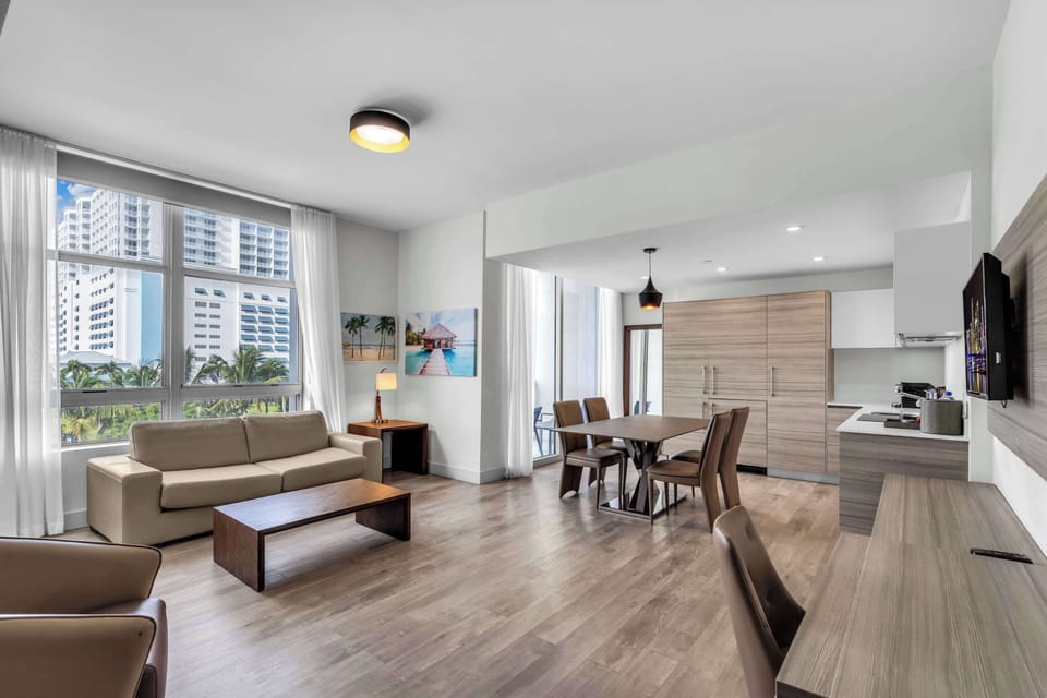 Curl up in the chic living room & stream your favorites on the smart TV​