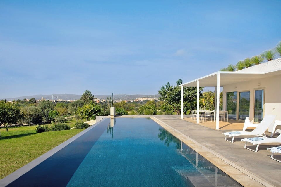 Agata's splendid 18m-long infinity pool with Noto seen in the background.