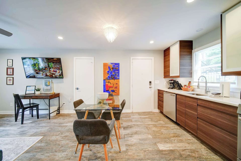 Located right off the kitchen for easy serving, with plenty of room to spread out and enjoy a meal.