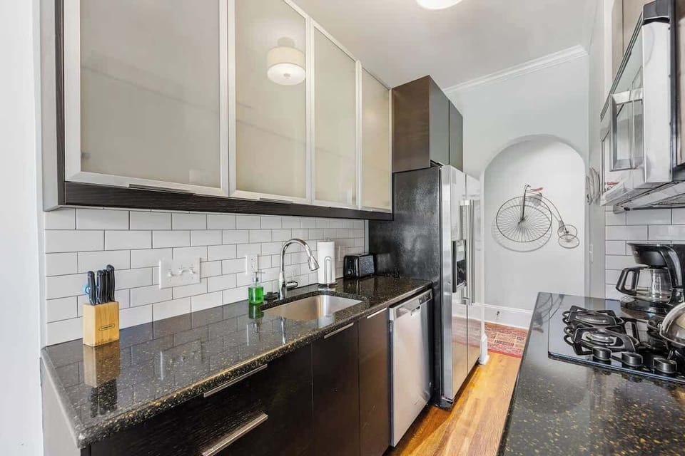 Coffee station and kitchen essentials ready for your morning routine.