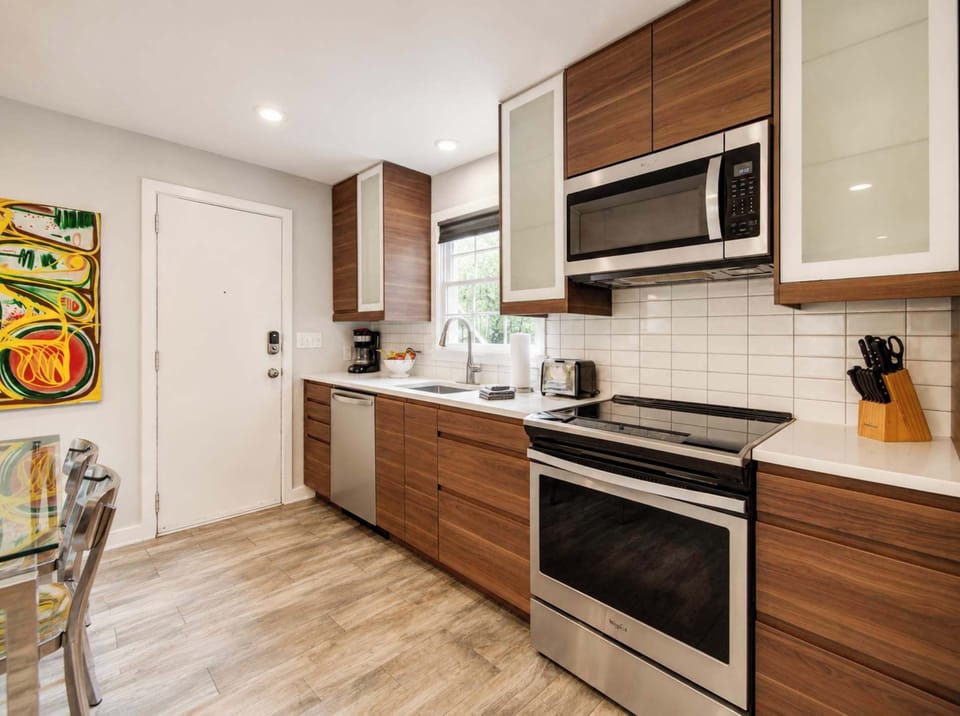 Modern kitchen with stainless steel appliances