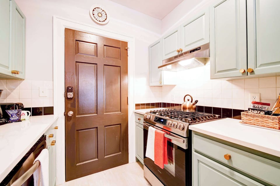 Find everything you need from cookware to utensils in this thoughtfully organized space.
