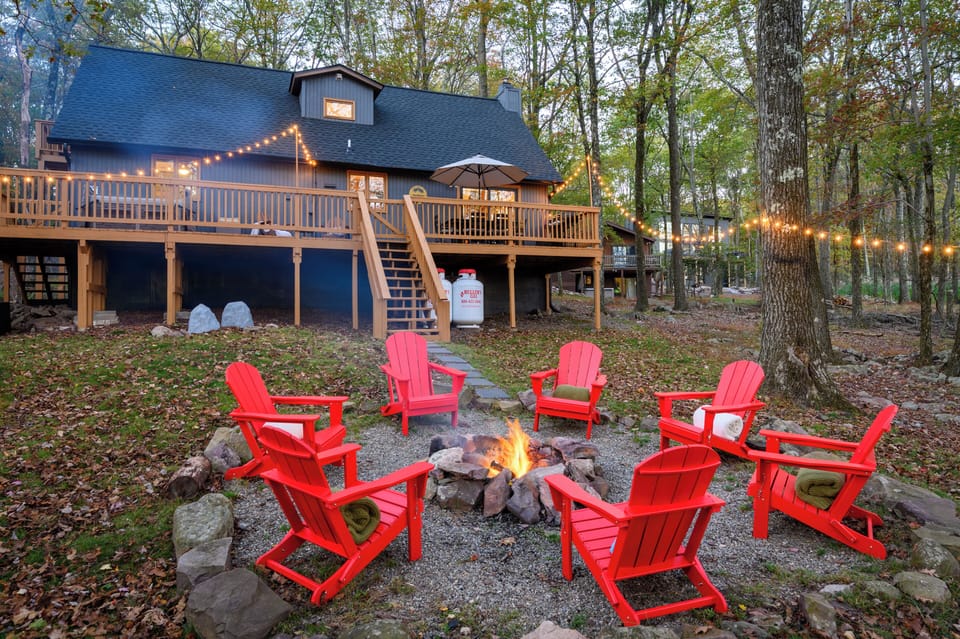 Fire Pit Under String Lights - Perfect for Groups