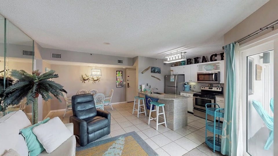 Family room and kitchen.