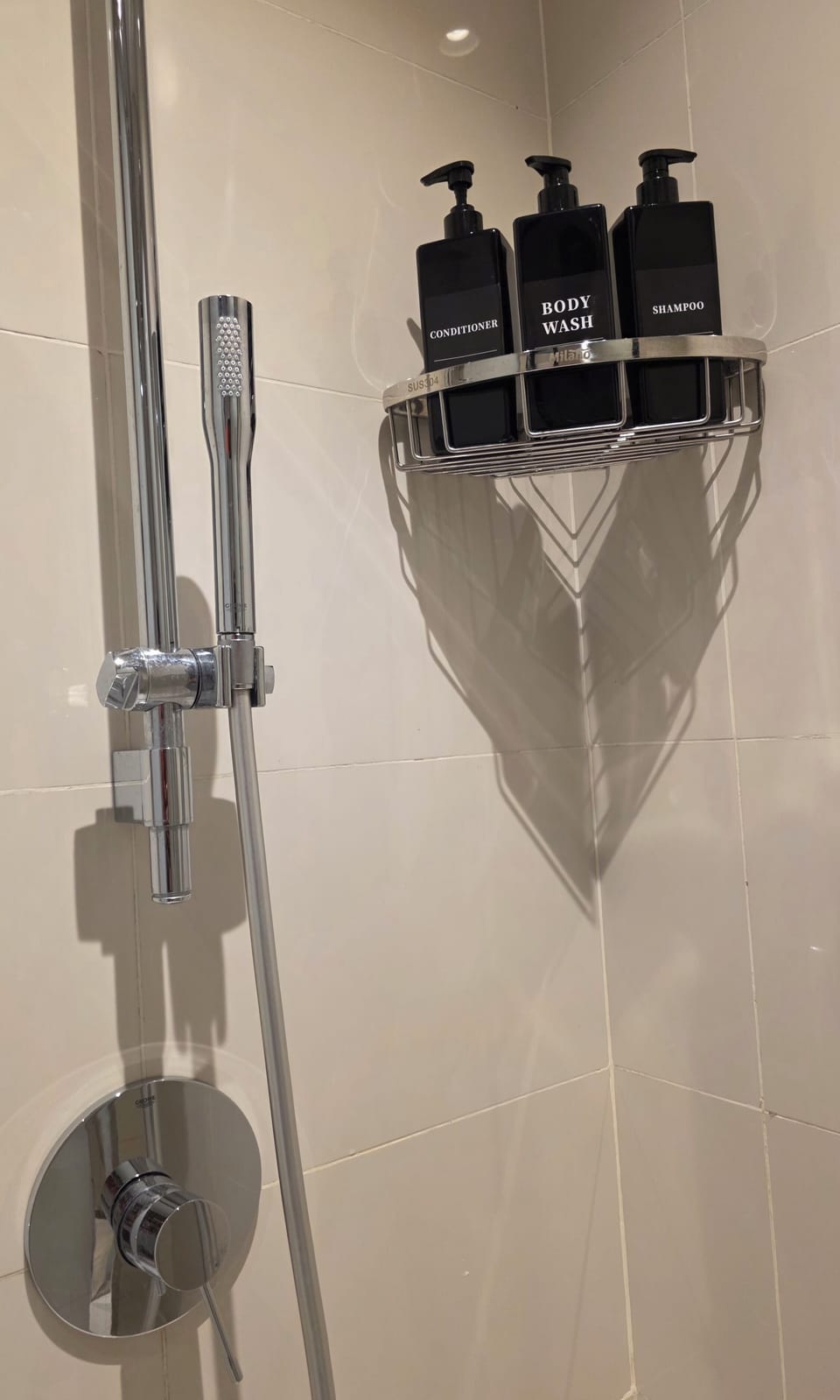 Shower with bodywash, shampoo and conditioner