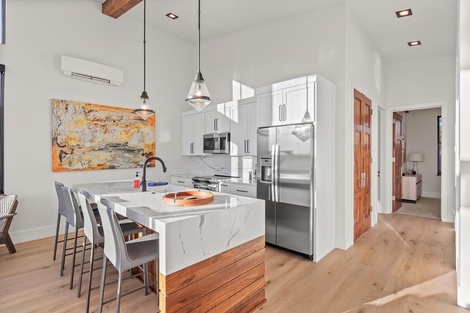 Bright, modern kitchen with spacious island and stylish seating