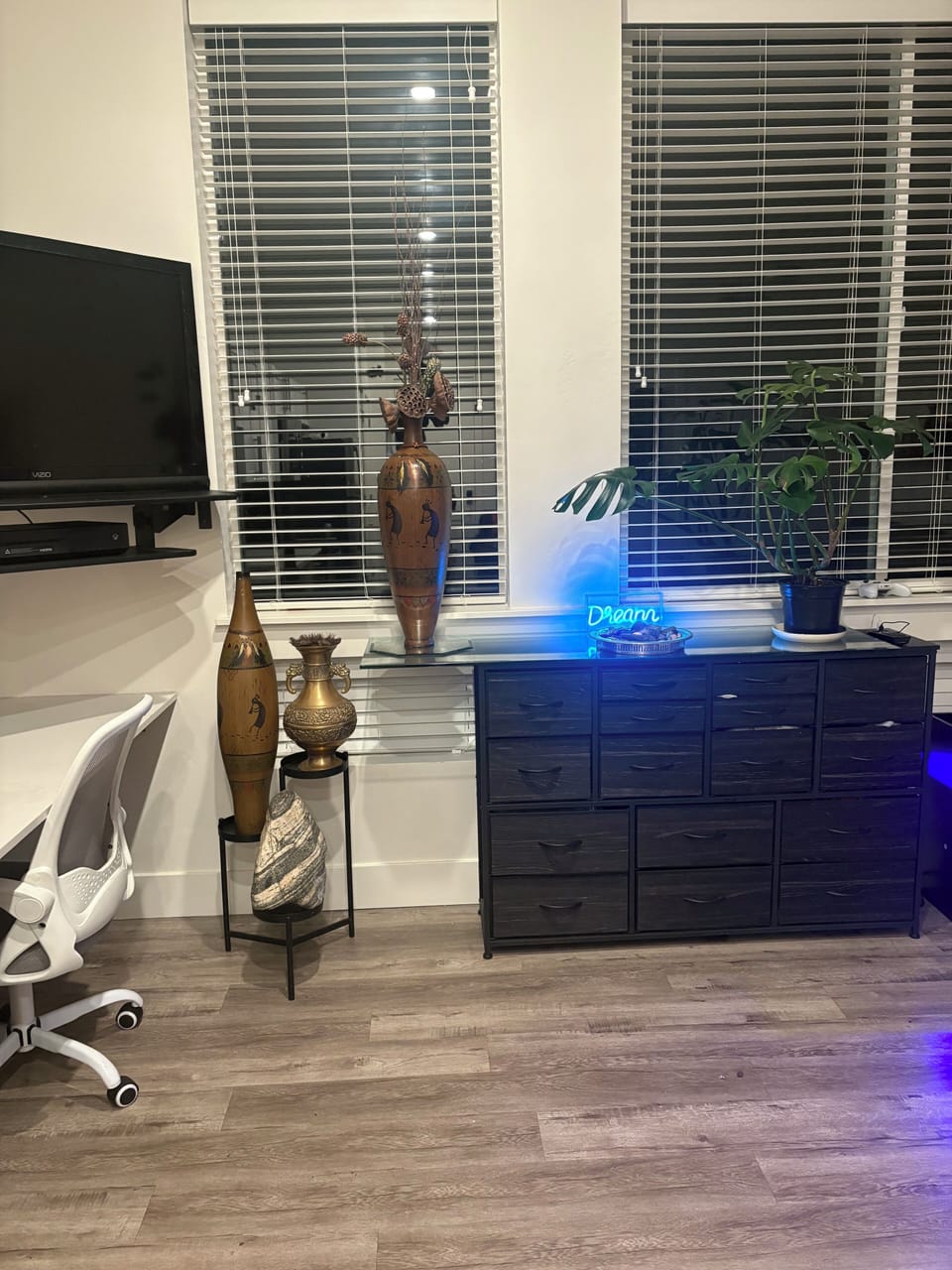  Dresser and top floor city view.