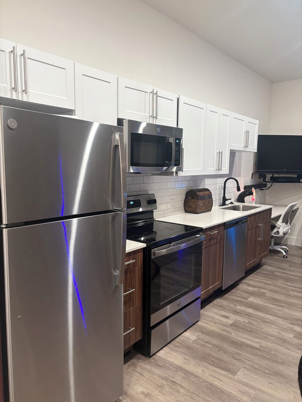 Kitchen is usually stocked with the basics . Guests are welcome to anything aval