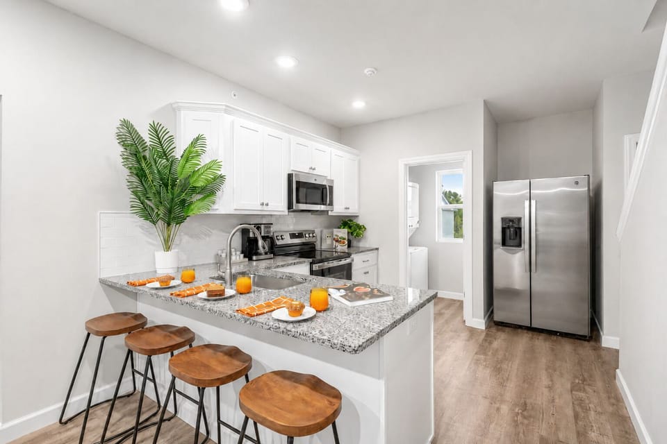 Fully stocked kitchen with essentials to make cooking, dining, & gathering easy.