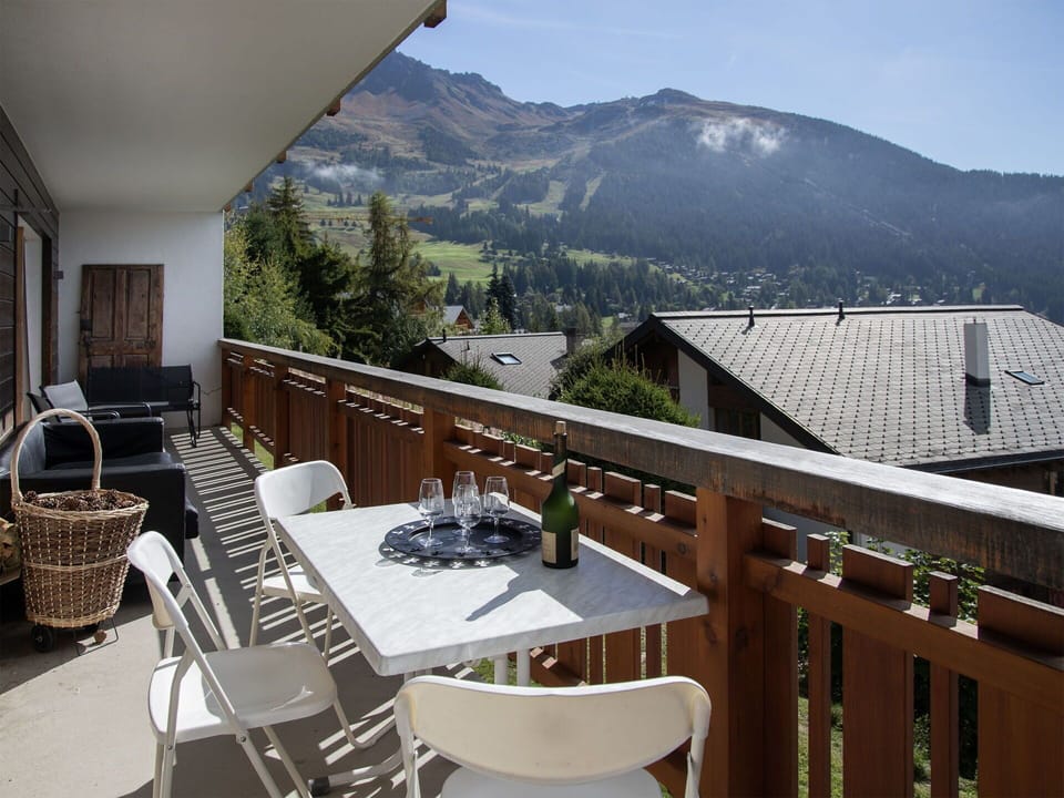 Furniture, Chair, Porch, Balcony, Mountain Range, Hardwood, Wood Stain, Shade, Outdoor Furniture, Kitchen & Dining Room Table