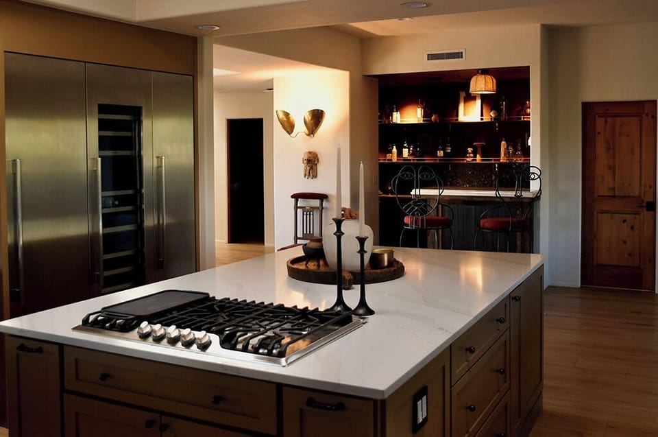 Kitchen includes a wine cooler, fridge, freezer, warming tray, and much more