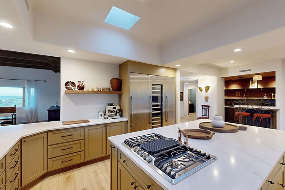 Large kitchen is perfect for private meals and hosting a gathering