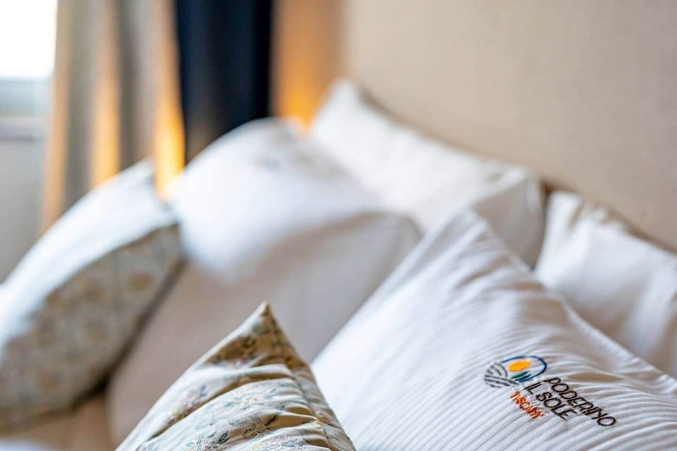 Feather pillows and embroidered details