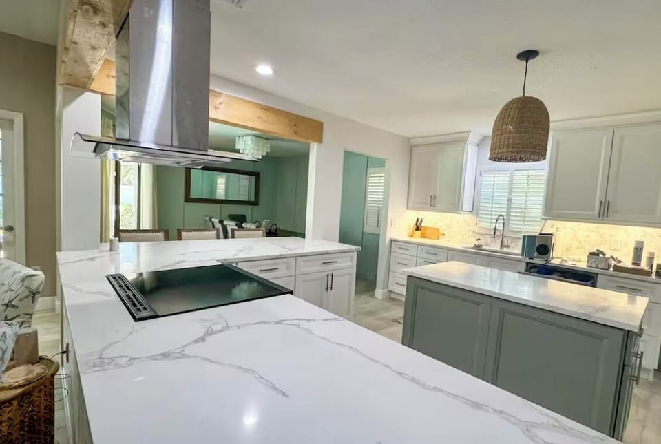 the home features an open floorplan perfect for family stays