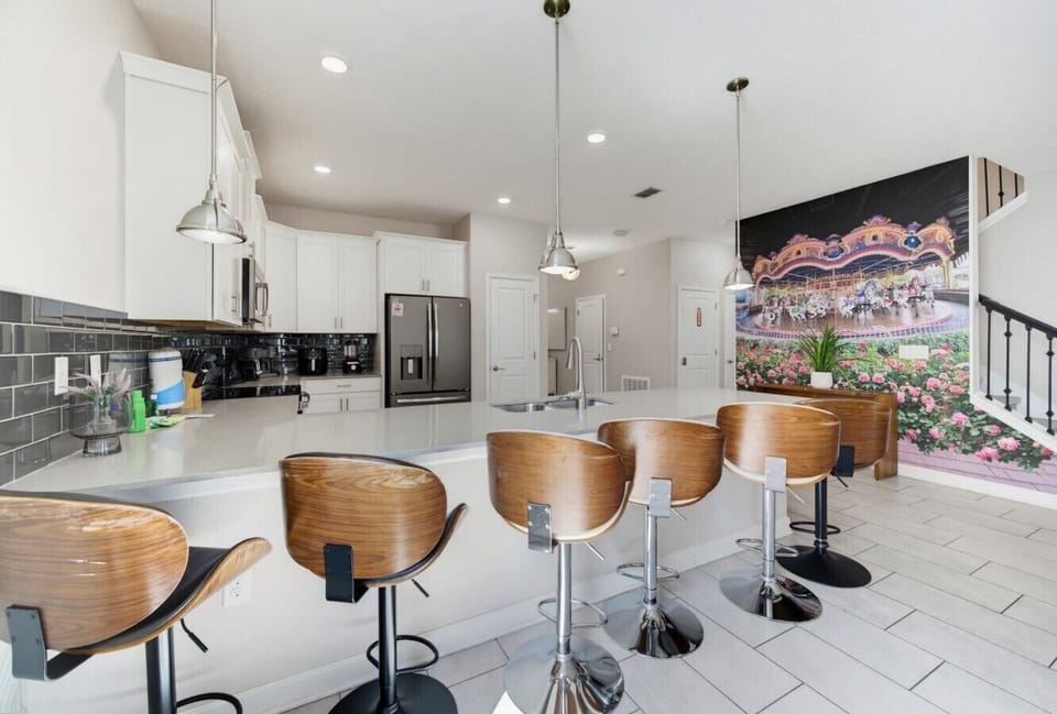 Kitchen island with barstools