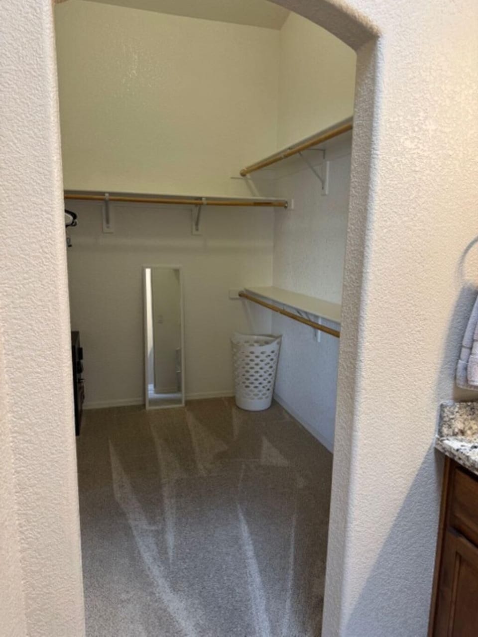 Walk in closet with ample shelving and storage