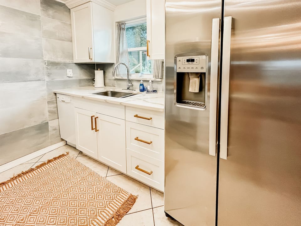 Kitchen with Refrigerator, Dishwasher, Sink, Microwave, Utensils, Essential Spices, Pots & Pans & Cookware