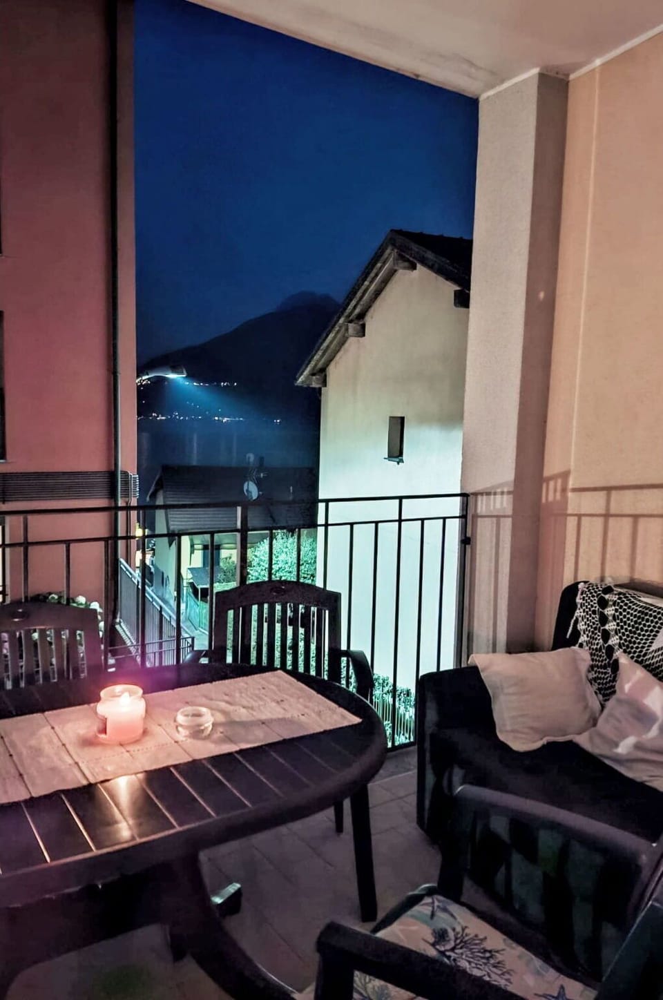 Furniture, Balcony, Chair, Evening, Outdoor Furniture, Coffee Table, Kitchen & Dining Room Table, Outdoor Table, Fence, Deck