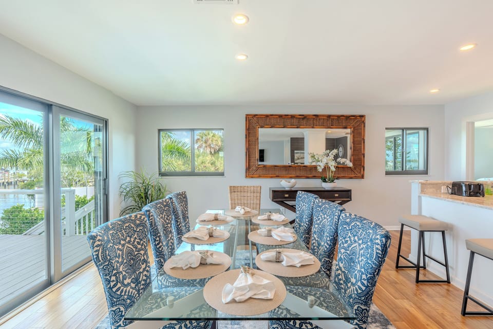 Dining room table that seats 8.