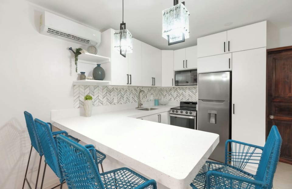 Large, bring new kitchen with a huge island offers seating and tons of space