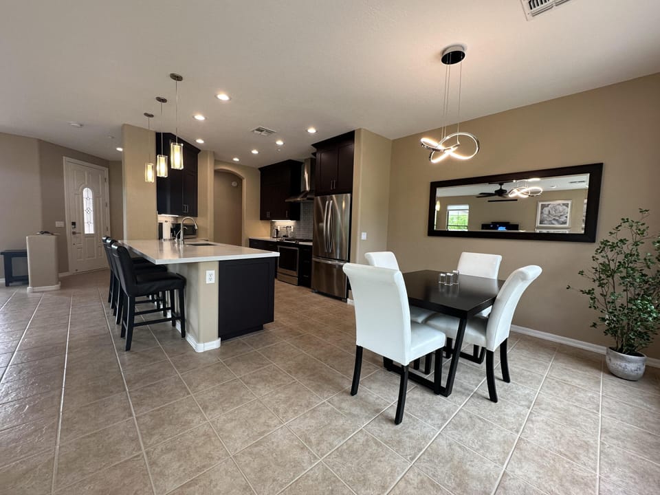 Open kitchen to dining area for easy access.