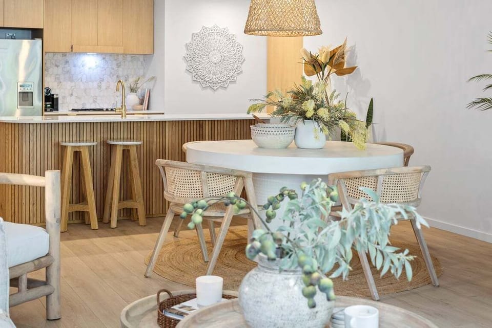 Enjoy breakfast or dinner in this warm dining nook.