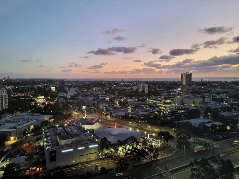 Views of Port Phillip Bay and Albert Park Lake from the apartment.