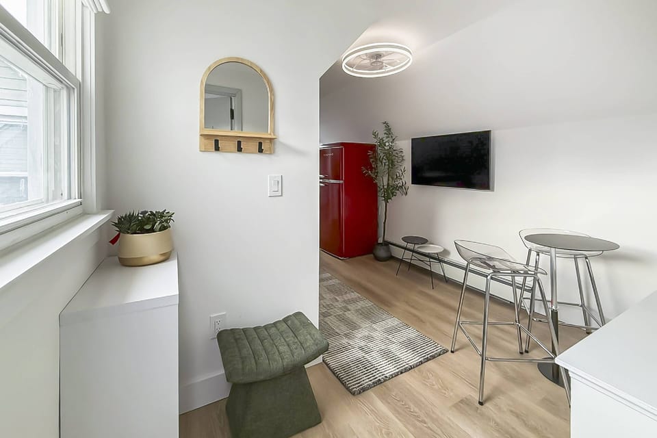 Inviting entrance into the comfy, retro, trendy loft space.  Feel free to stay awhile.